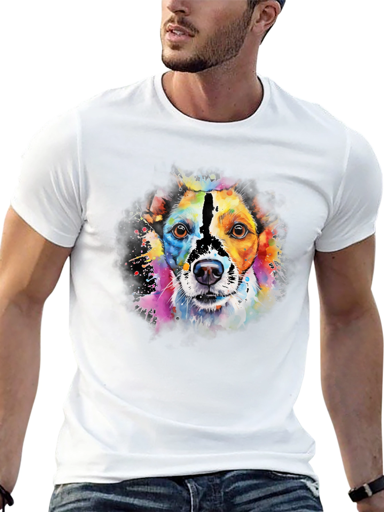 Camiseta Negra con Diseño de Perro Acuarela