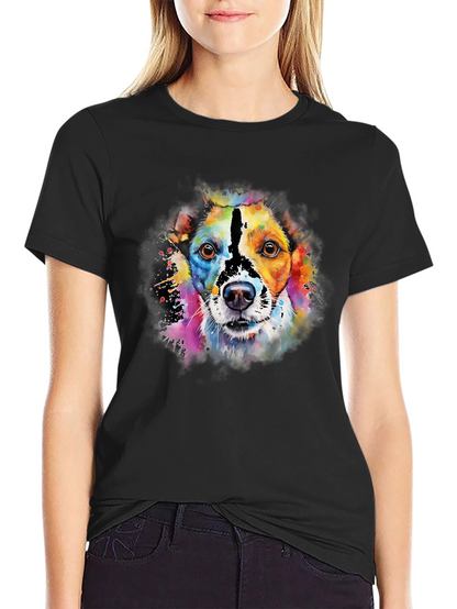 Camiseta Negra con Diseño de Perro Acuarela