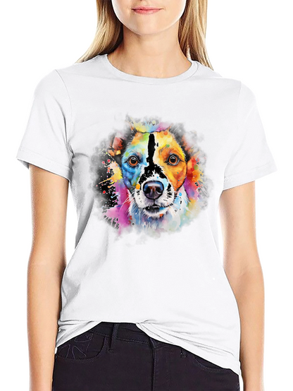 Camiseta Negra con Diseño de Perro Acuarela