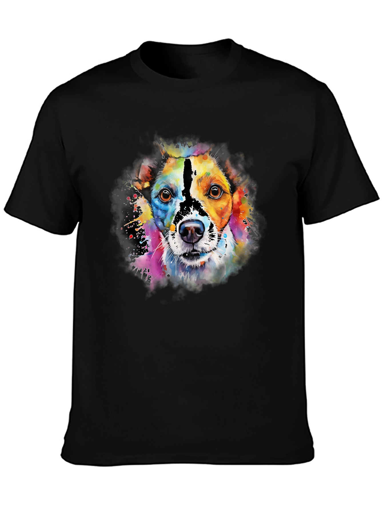 Camiseta Negra con Diseño de Perro Acuarela