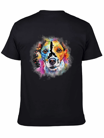 Camiseta Negra con Diseño de Perro Acuarela