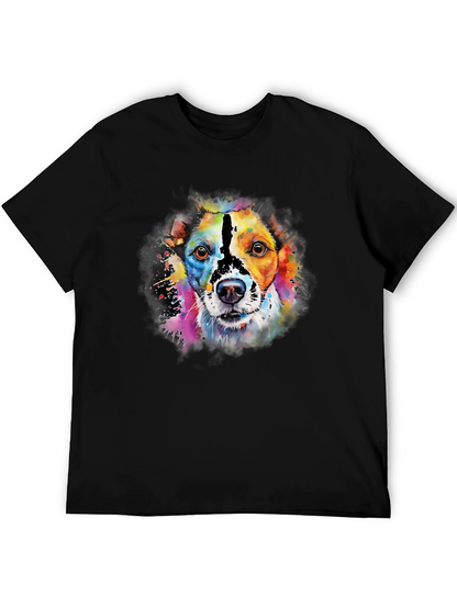 Camiseta Negra con Diseño de Perro Acuarela