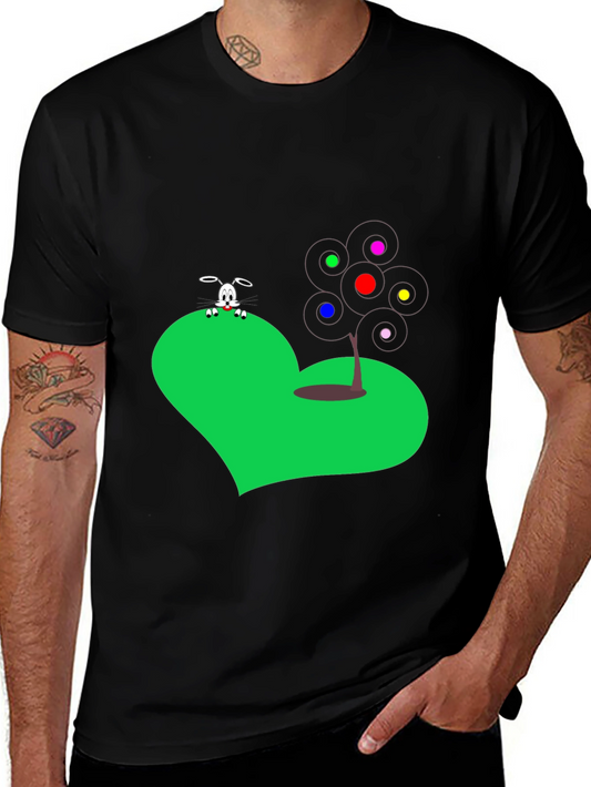 Camiseta Negra con Diseño de Corazón Verde y Personajes