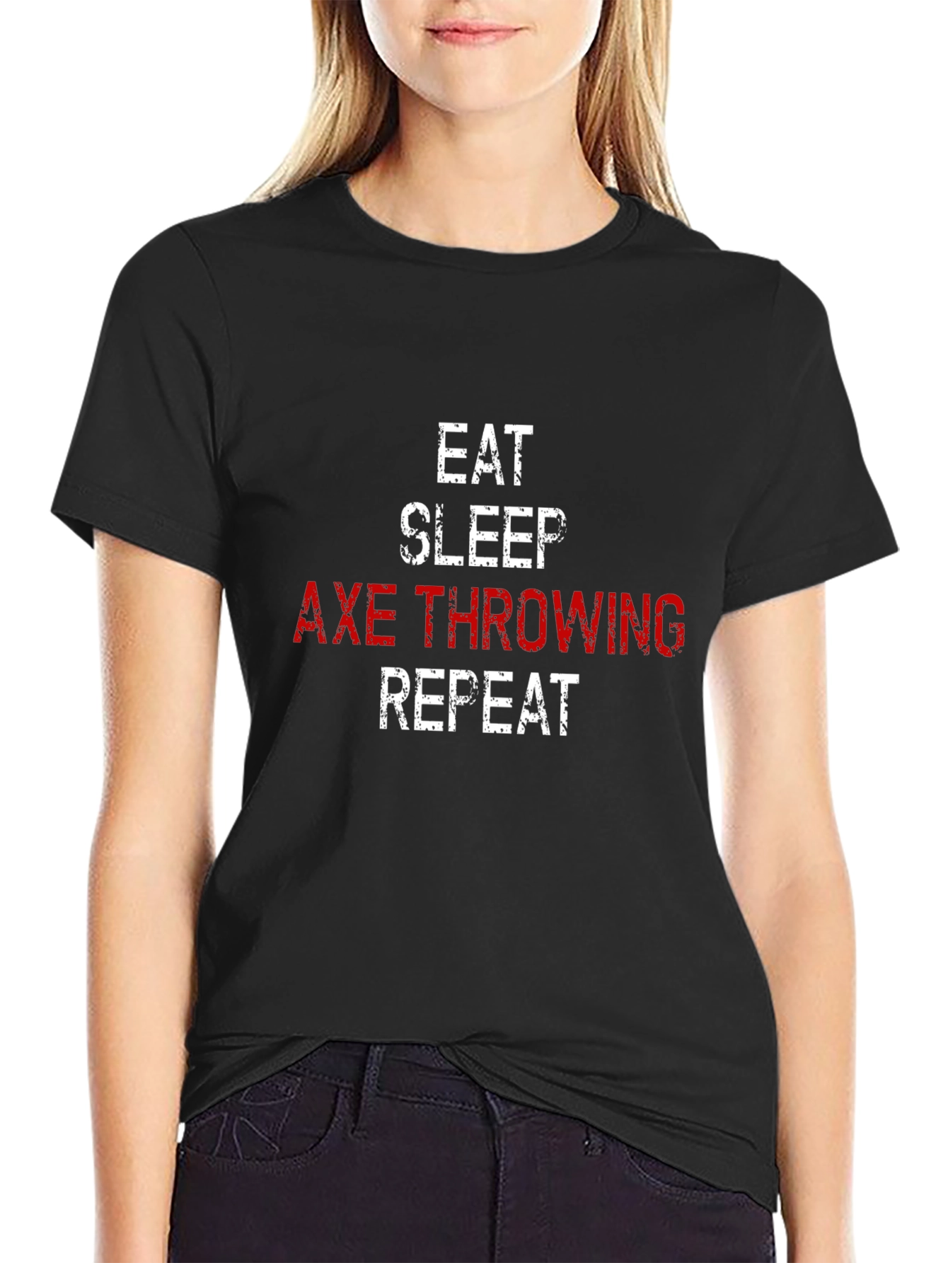 Camiseta Hombre: Come Duerme Lanza Hachas Repite