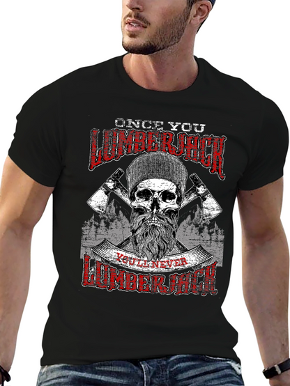 Camiseta Negra Leñador con Diseño Calavera
