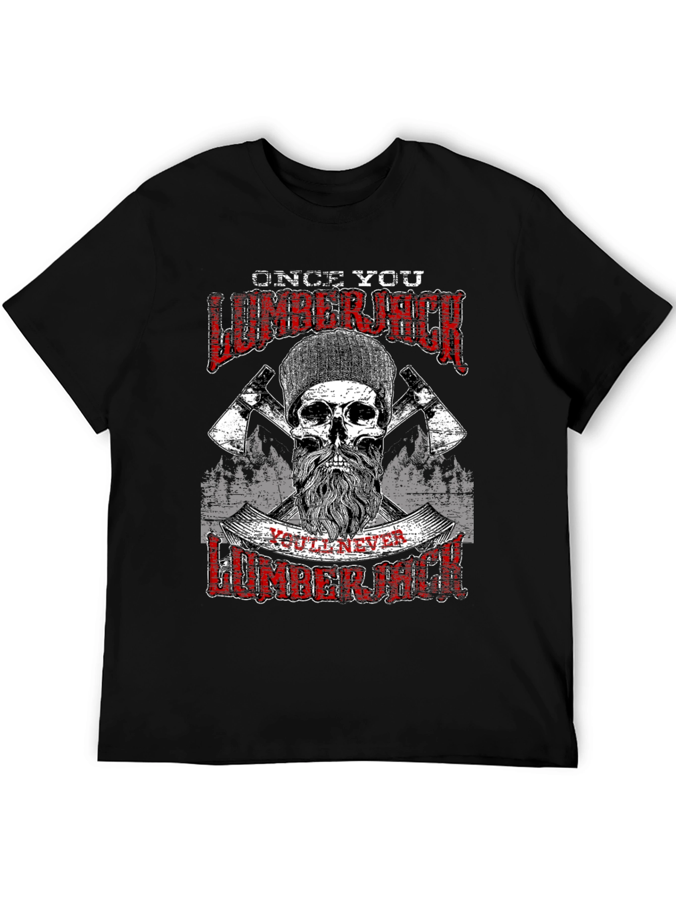 Camiseta Negra Leñador con Diseño Calavera