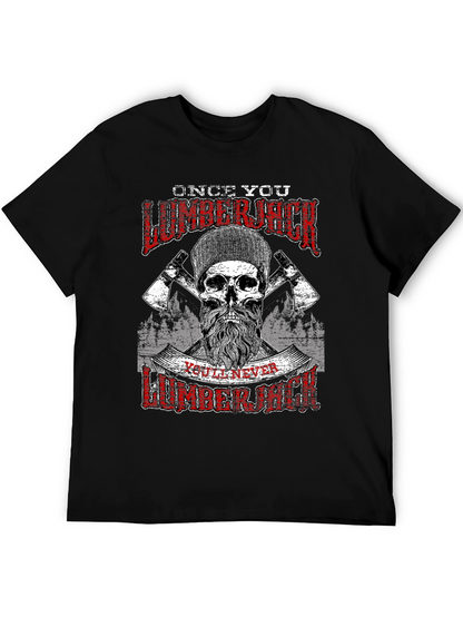 Camiseta Negra Leñador con Diseño Calavera