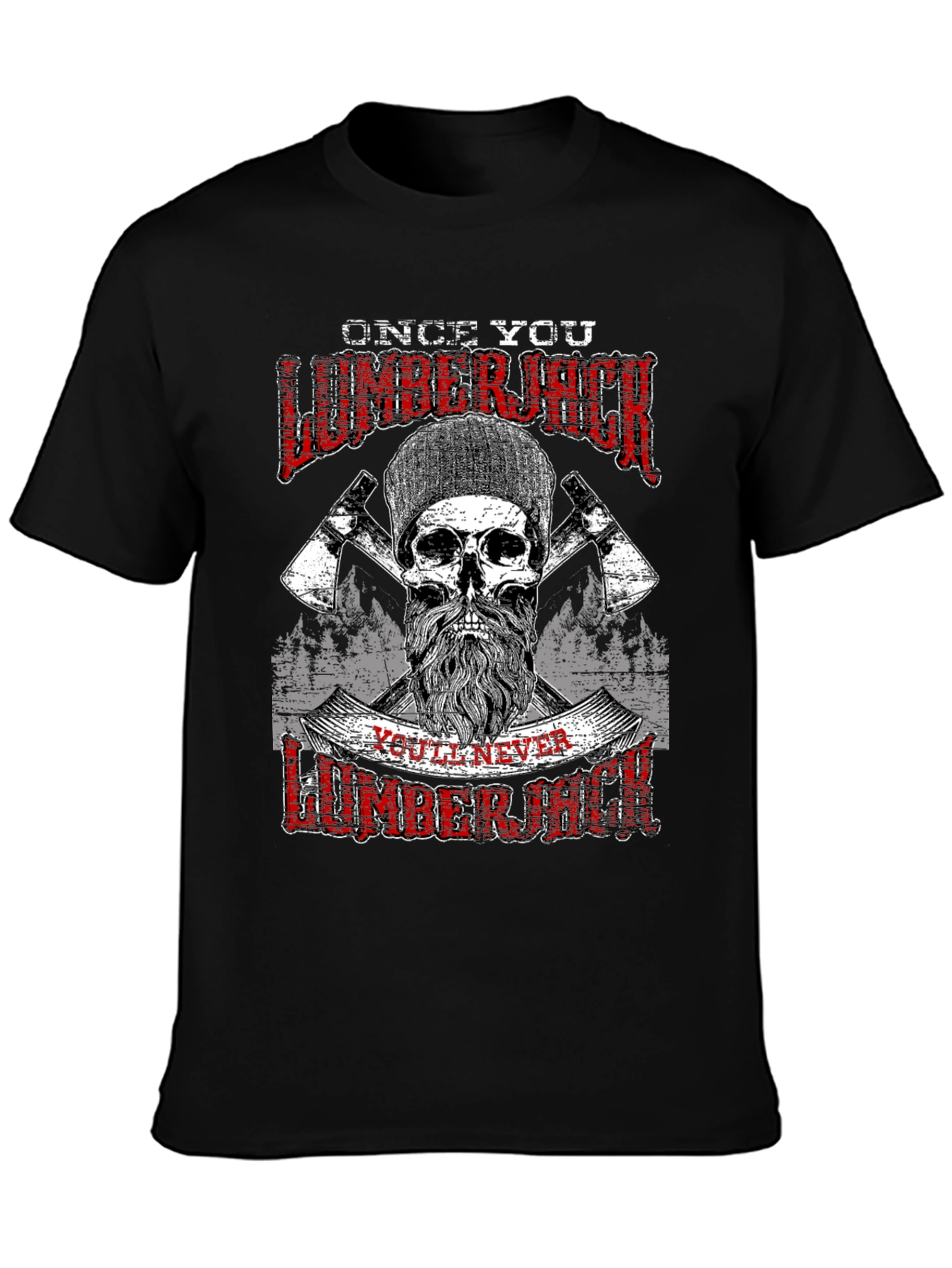 Camiseta Negra Leñador con Diseño Calavera