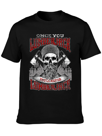 Camiseta Negra Leñador con Diseño Calavera