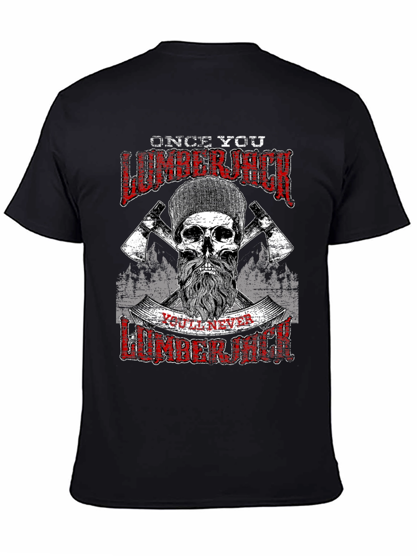 Camiseta Negra Leñador con Diseño Calavera