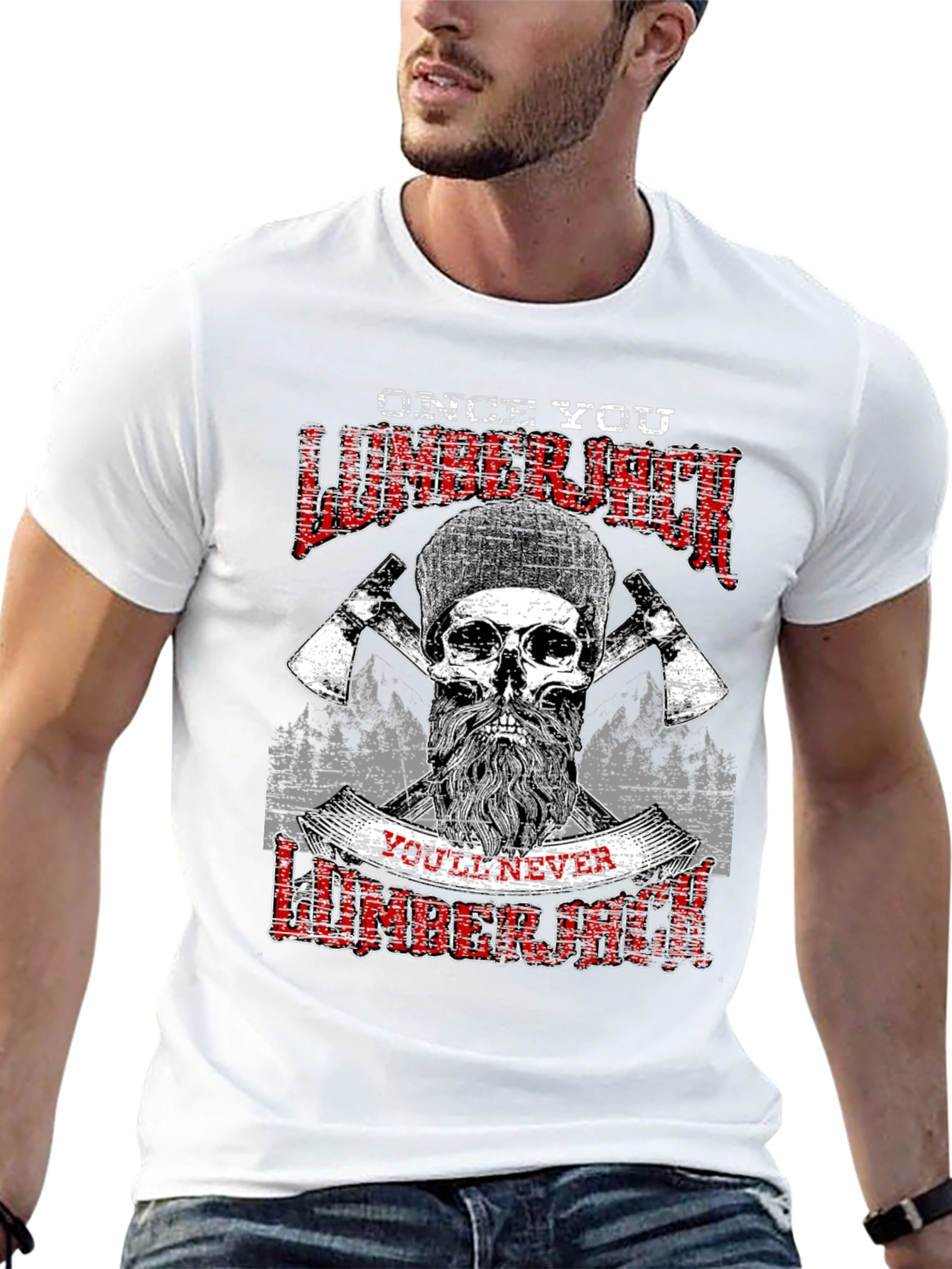 Camiseta Negra Leñador con Diseño Calavera