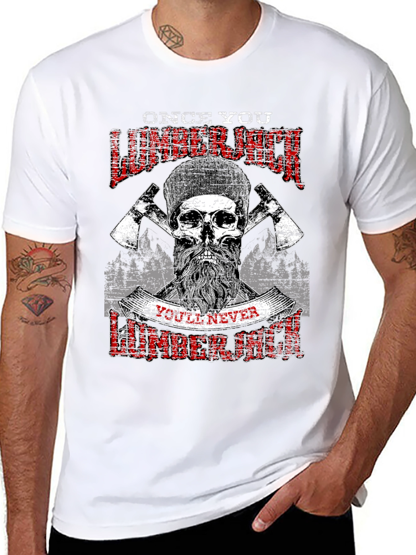 Camiseta Negra Leñador con Diseño Calavera