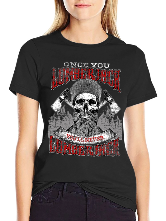 Camiseta Negra Leñador con Diseño Calavera
