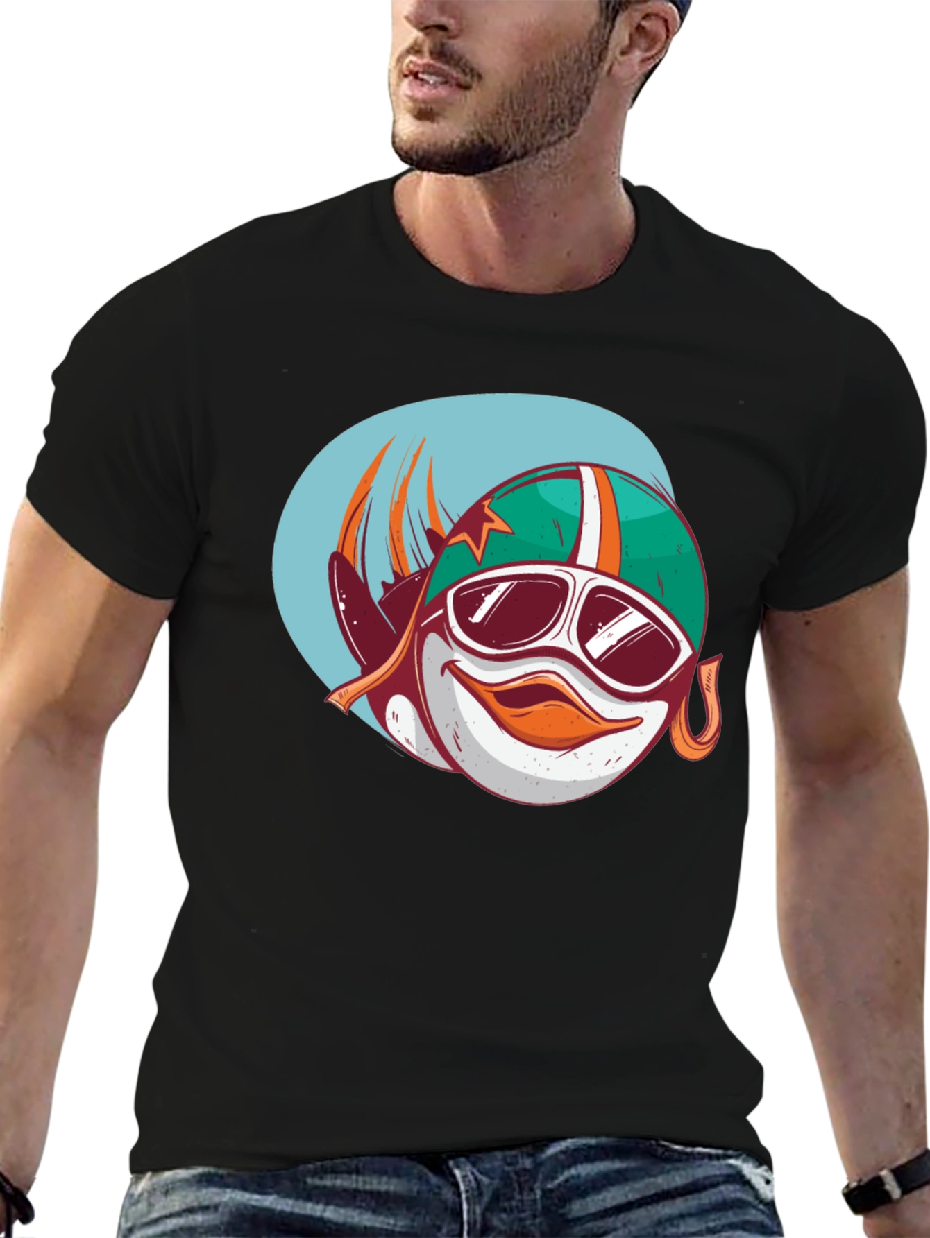 Camiseta Negra con Diseño de Pato Aviador