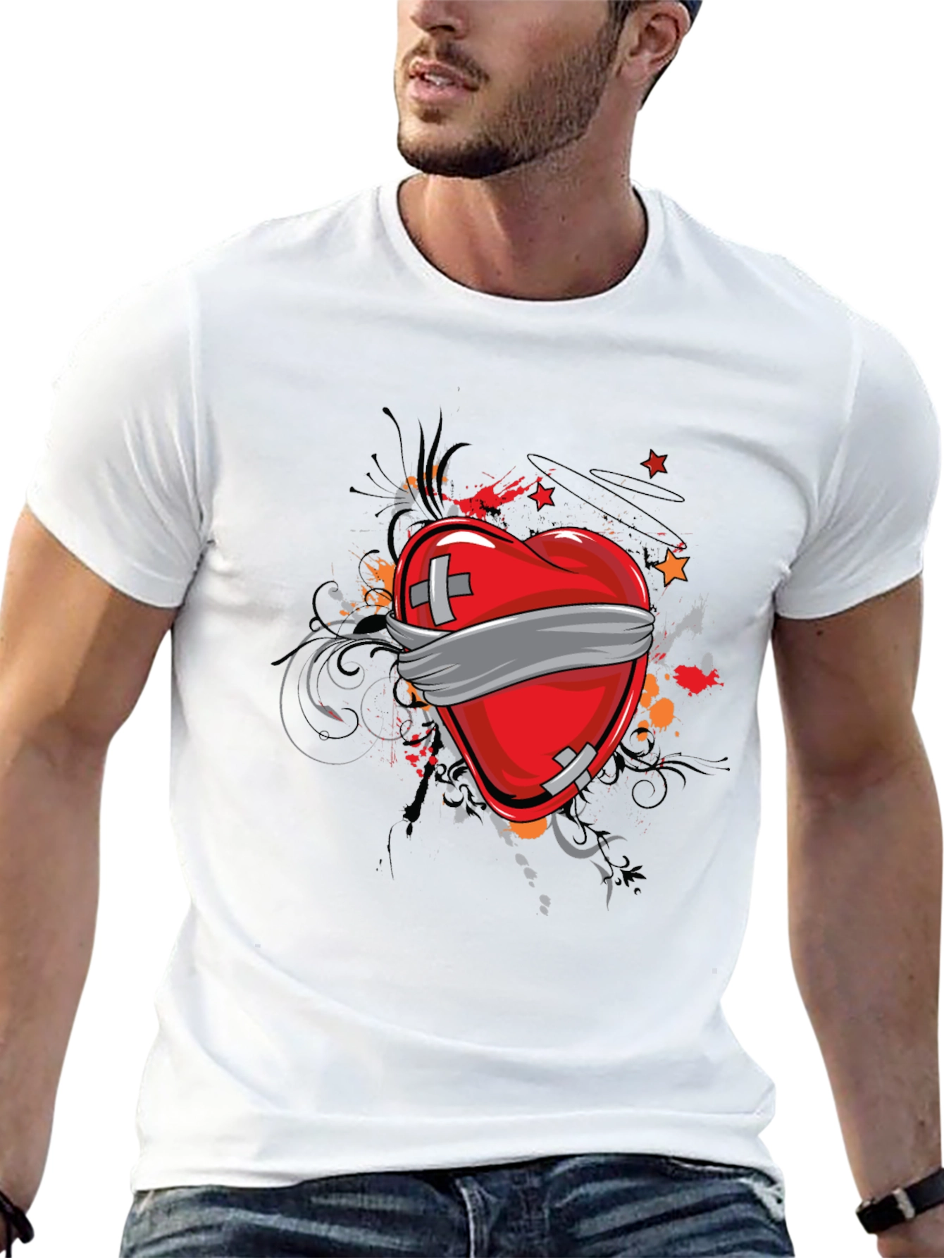 Camiseta Negra Corazón Vendado