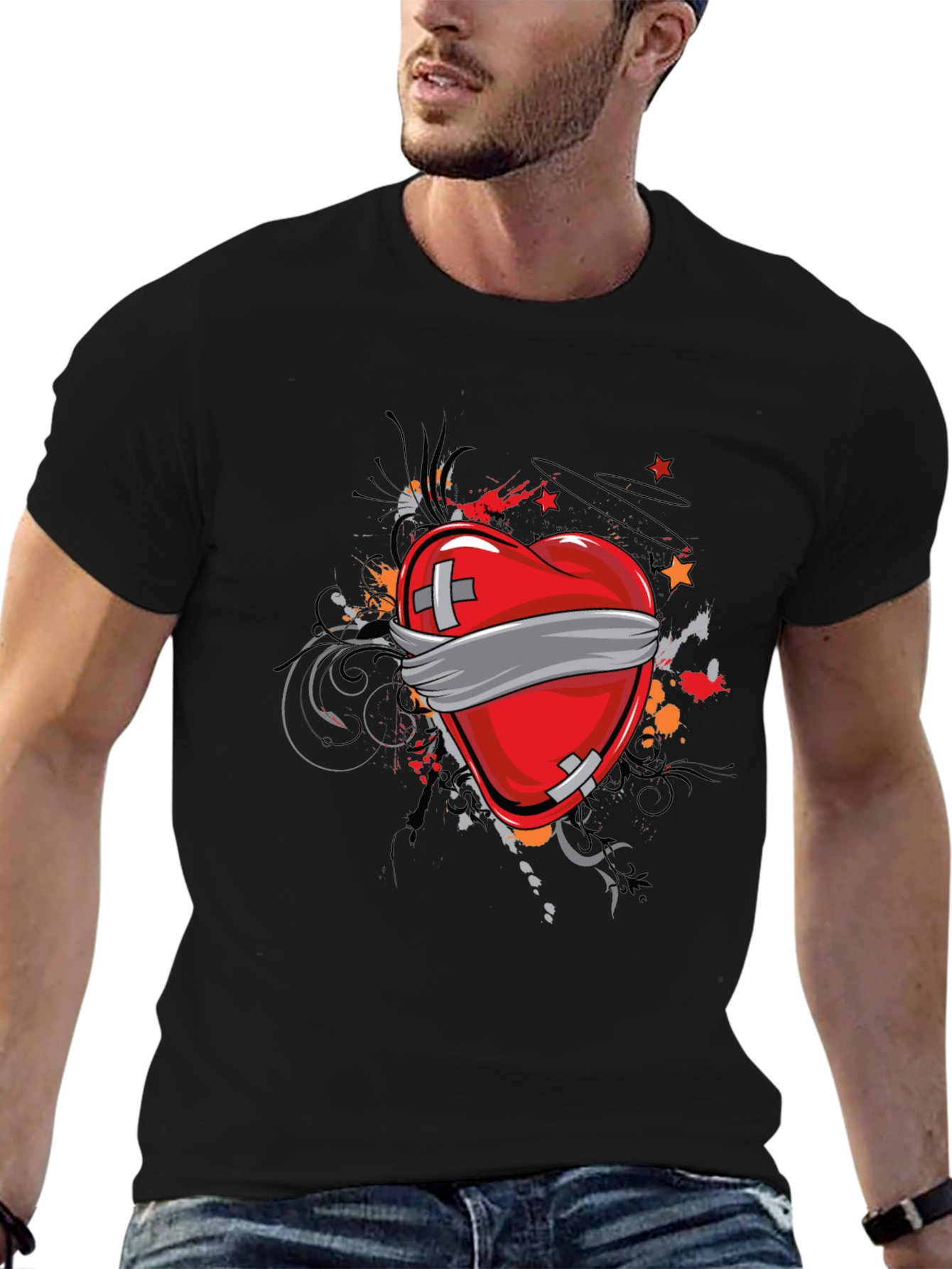 Camiseta Negra Corazón Vendado