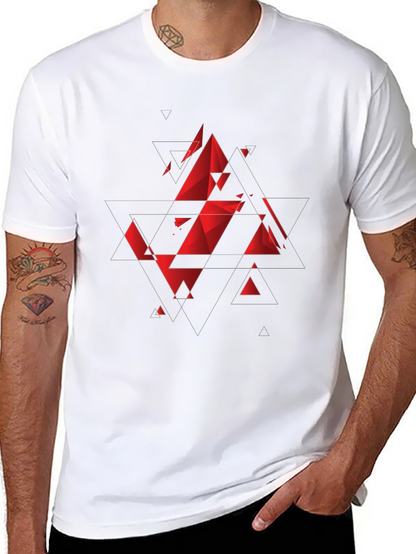 Camiseta Negra con Diseño Geométrico Rojo