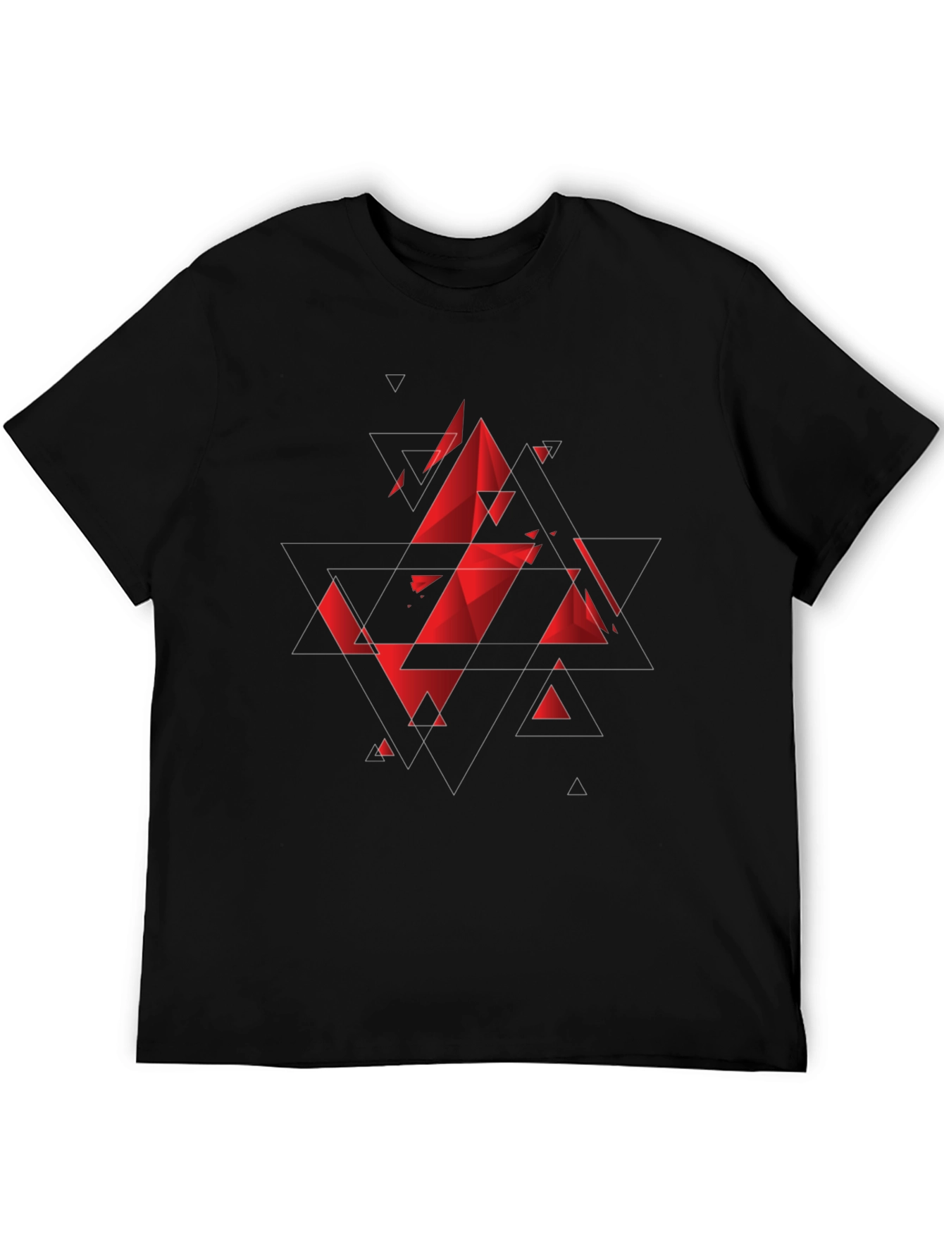 Camiseta Negra con Diseño Geométrico Rojo