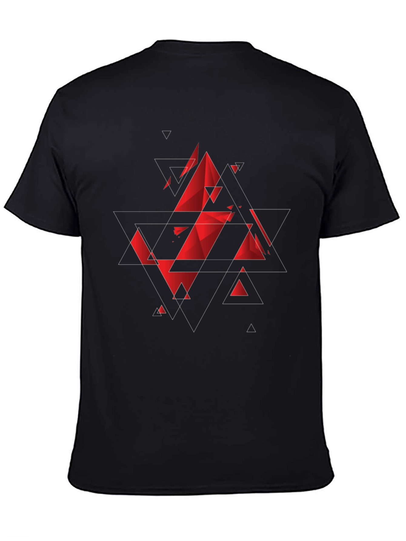 Camiseta Negra con Diseño Geométrico Rojo