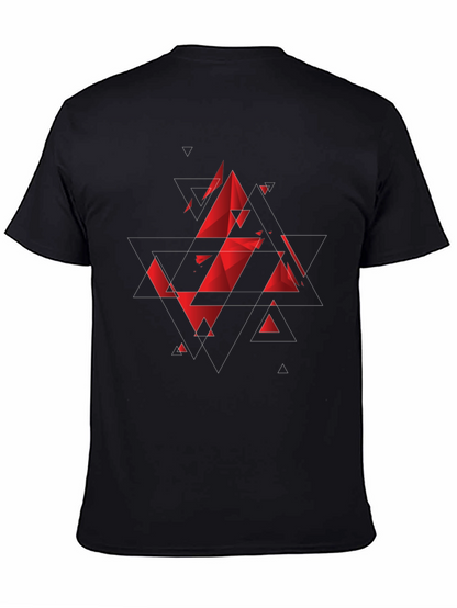 Camiseta Negra con Diseño Geométrico Rojo