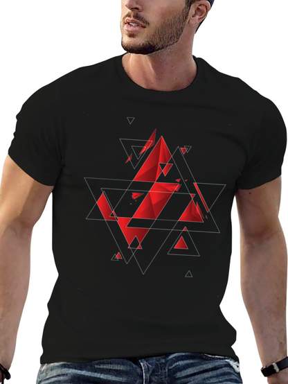 Camiseta Negra con Diseño Geométrico Rojo