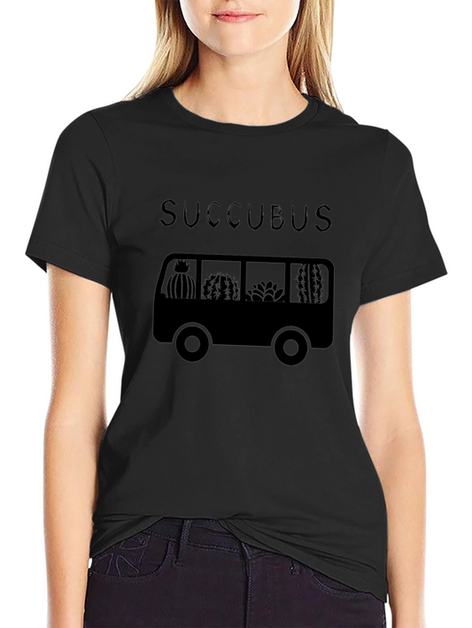 Camiseta Negra Succubus Bus Cactus Divertida