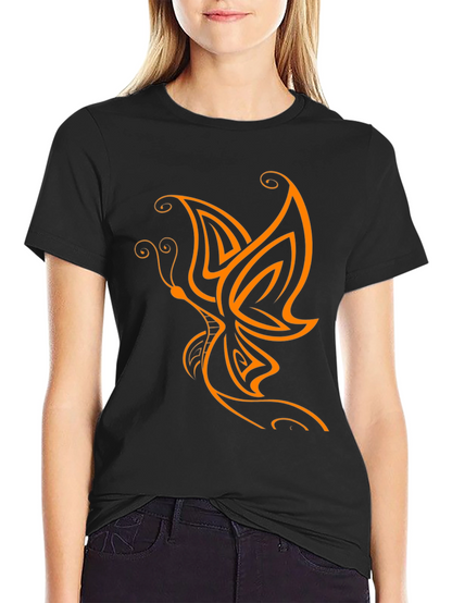 Camiseta Negra con Diseño de Mariposa Naranja