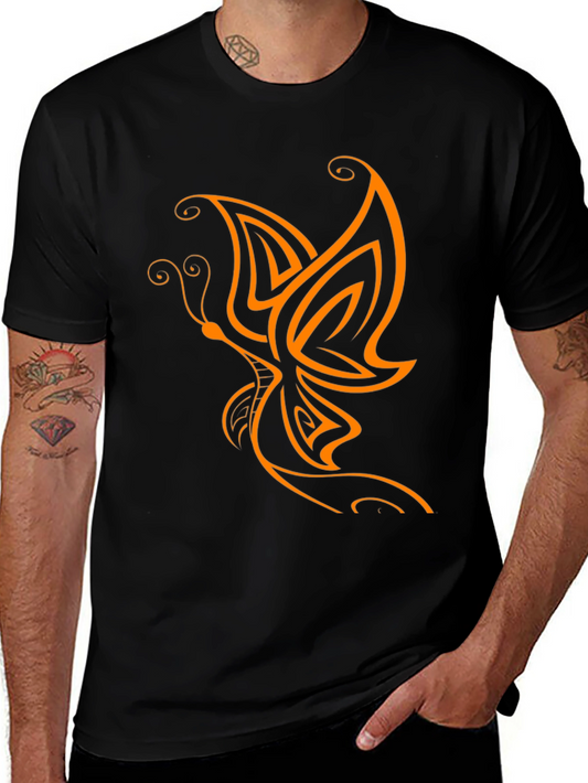 Camiseta Negra con Diseño de Mariposa Naranja