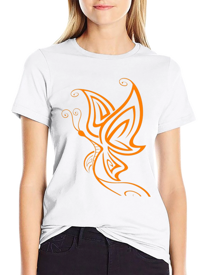 Camiseta Negra con Diseño de Mariposa Naranja