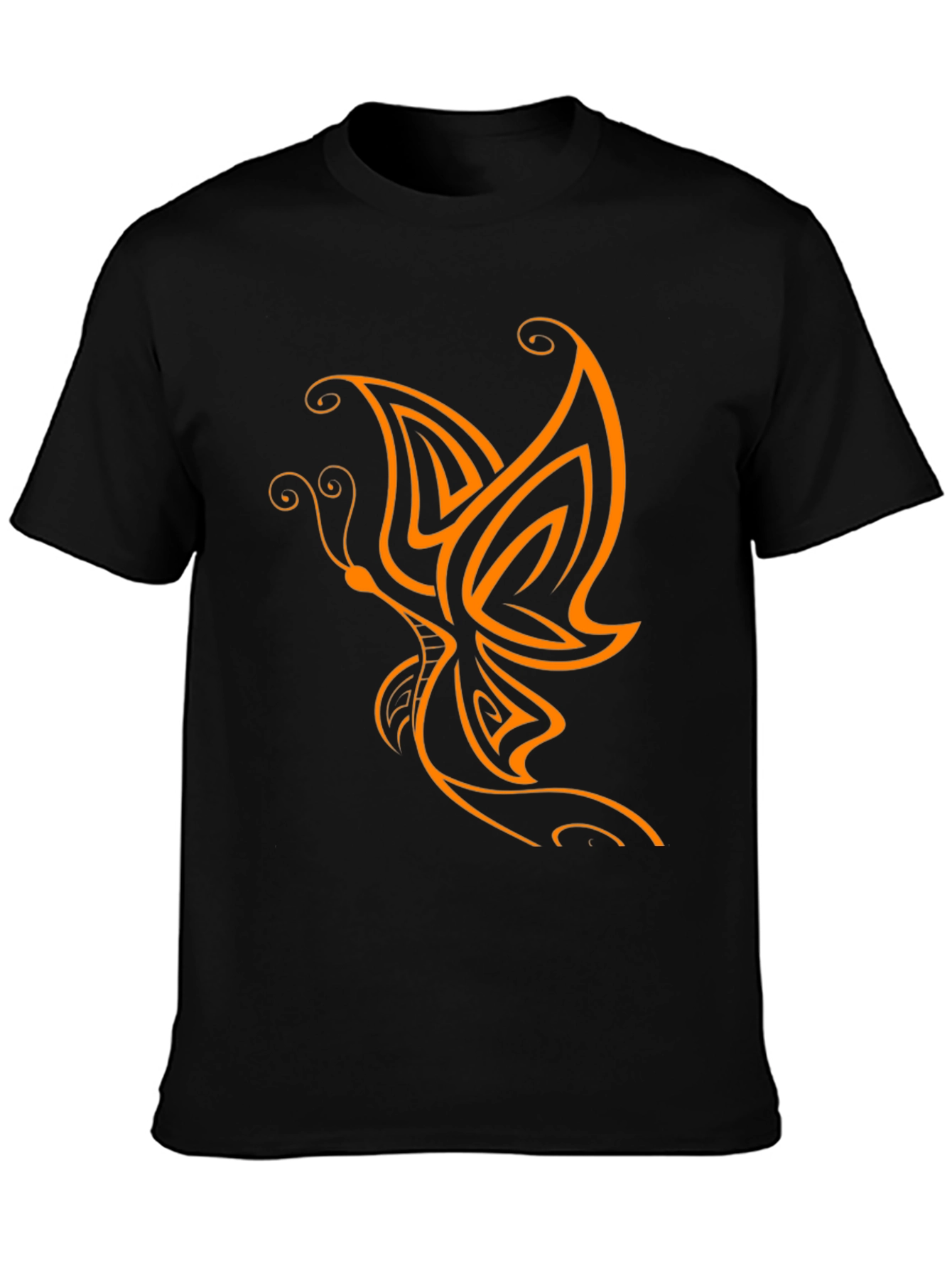 Camiseta Negra con Diseño de Mariposa Naranja