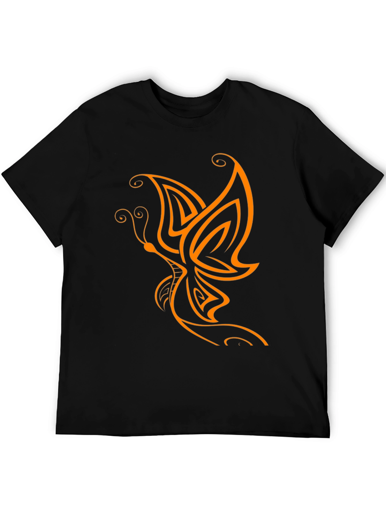Camiseta Negra con Diseño de Mariposa Naranja