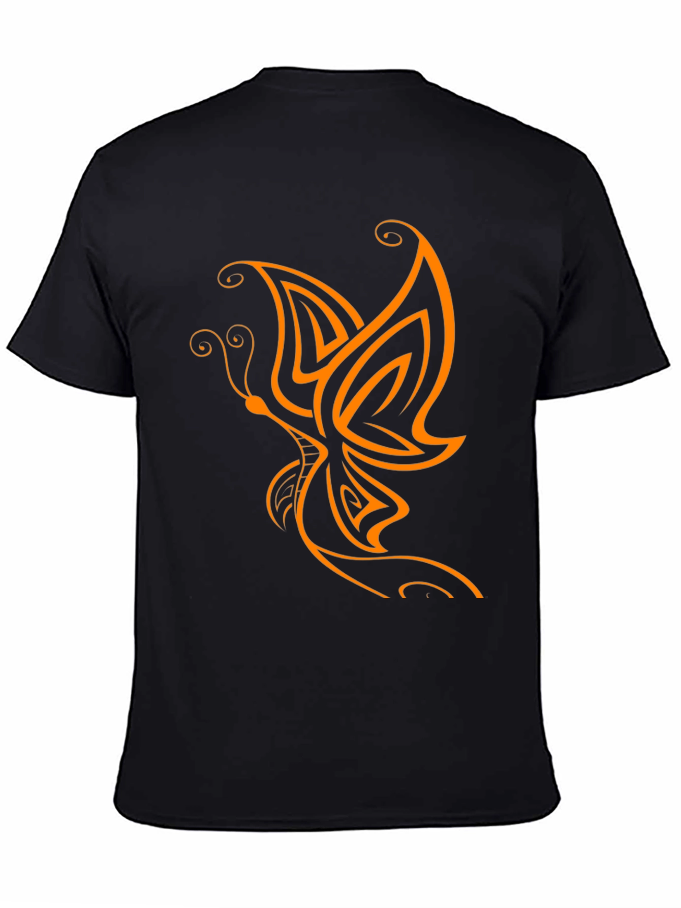 Camiseta Negra con Diseño de Mariposa Naranja