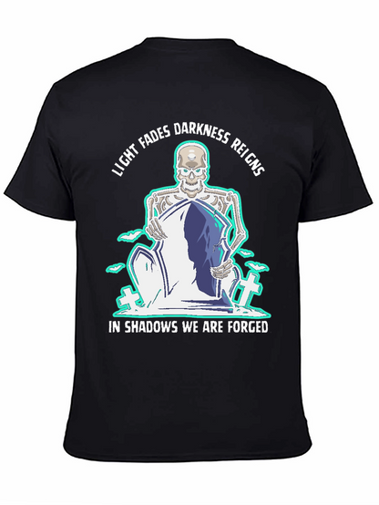 Camiseta Negra con Diseño Gótico de Esqueleto y Lema