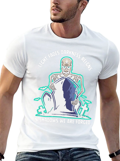 Camiseta Negra con Diseño Gótico de Esqueleto y Lema