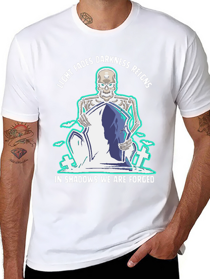 Camiseta Negra con Diseño Gótico de Esqueleto y Lema