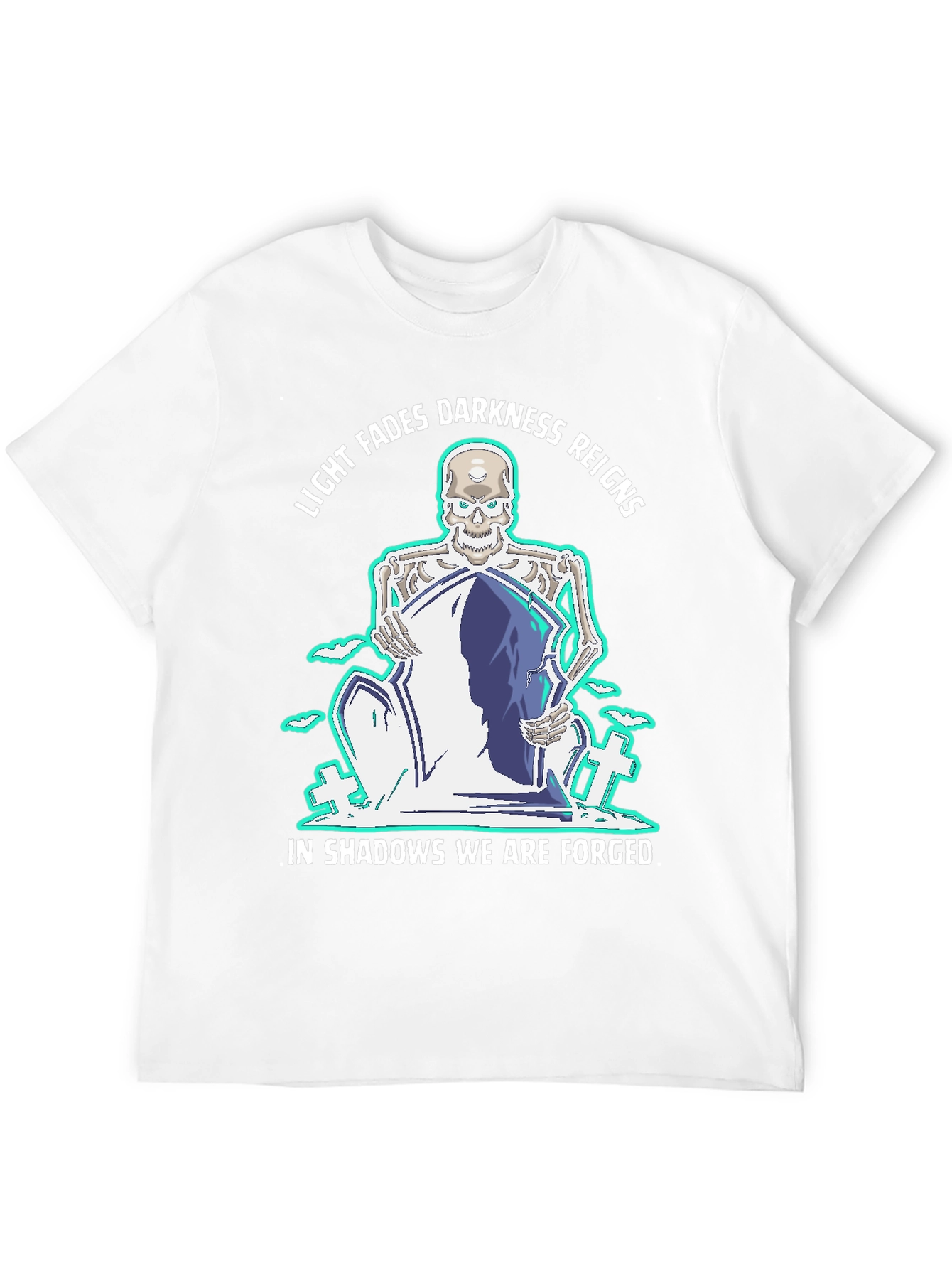 Camiseta Negra con Diseño Gótico de Esqueleto y Lema