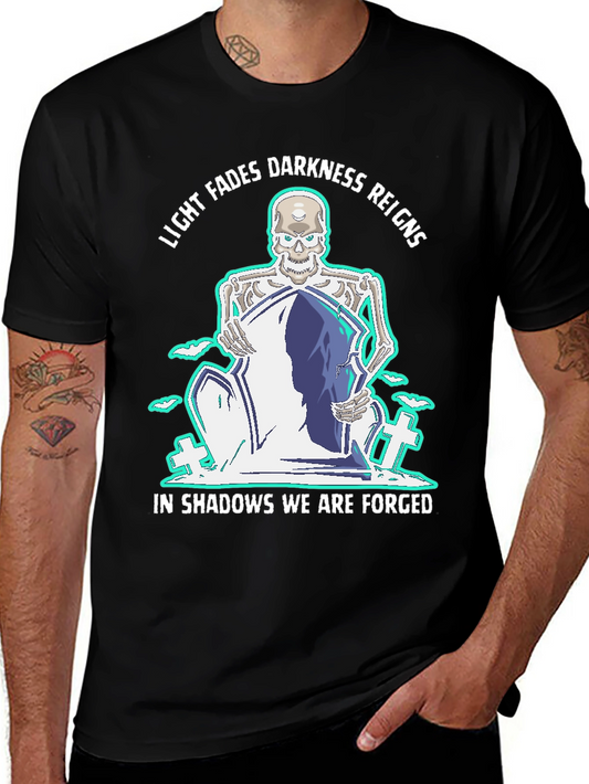 Camiseta Negra con Diseño Gótico de Esqueleto y Lema