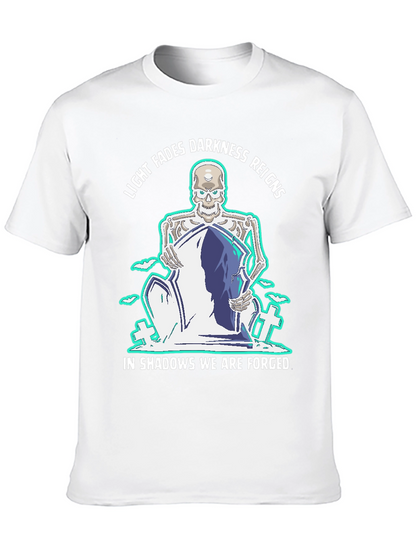 Camiseta Negra con Diseño Gótico de Esqueleto y Lema