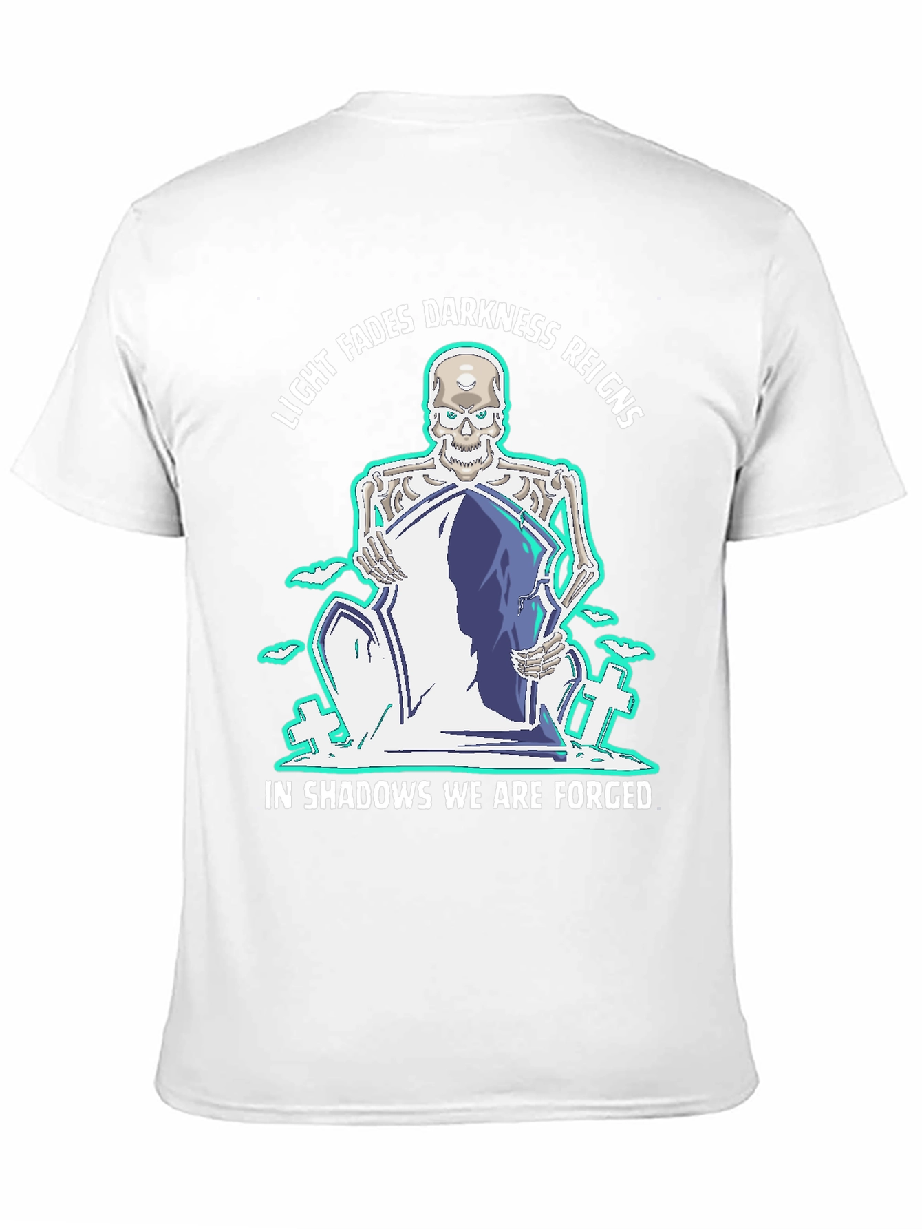 Camiseta Negra con Diseño Gótico de Esqueleto y Lema