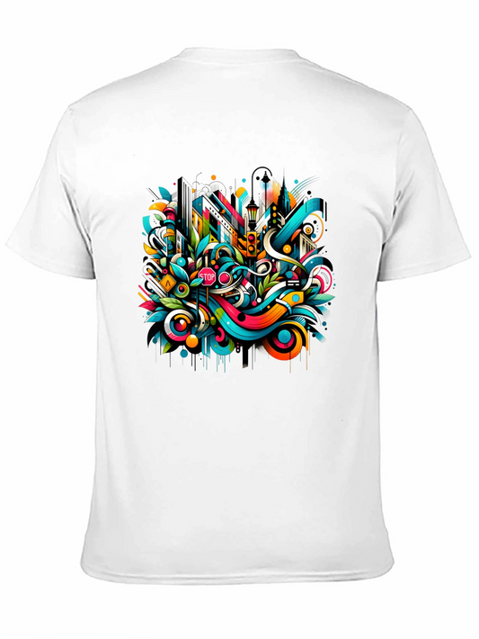Camiseta Negra con Diseño Urbano Colorido