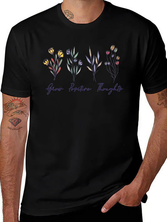 Camiseta Negra Flores Pensamientos Positivos