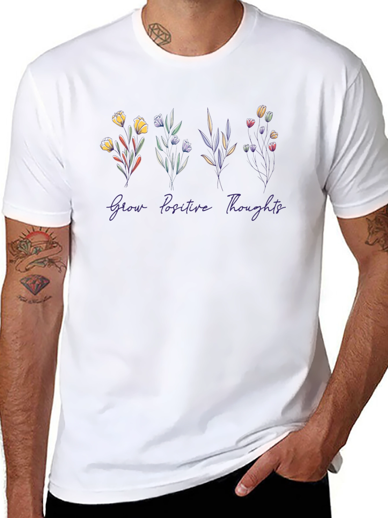 Camiseta Negra Flores Pensamientos Positivos