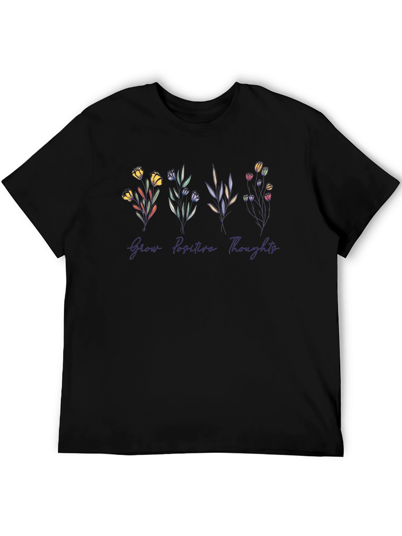 Camiseta Negra Flores Pensamientos Positivos