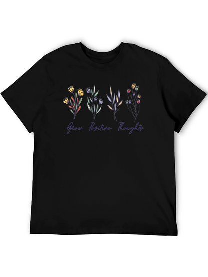 Camiseta Negra Flores Pensamientos Positivos