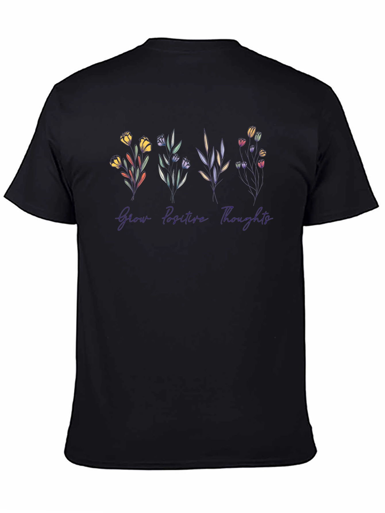 Camiseta Negra Flores Pensamientos Positivos