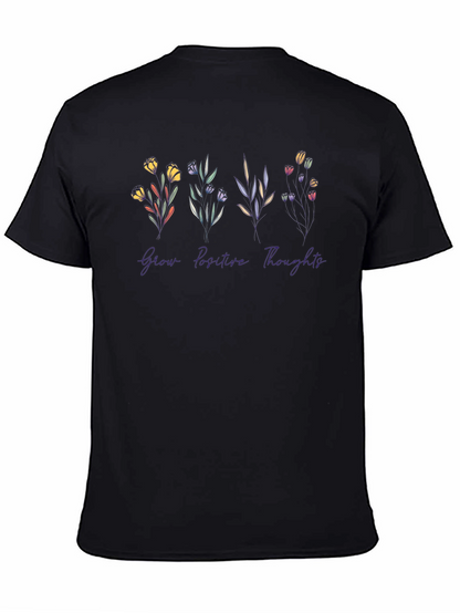 Camiseta Negra Flores Pensamientos Positivos
