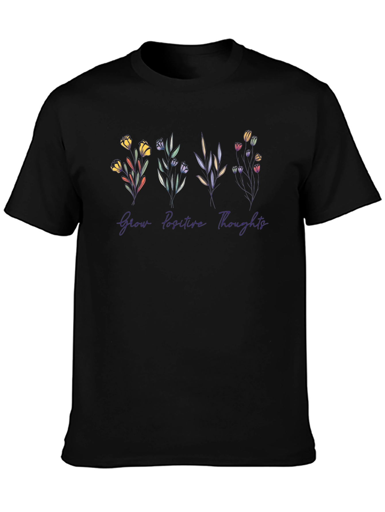 Camiseta Negra Flores Pensamientos Positivos