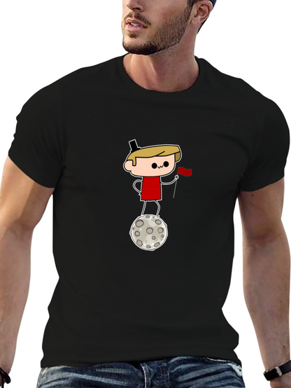 Camiseta Negra: Dibujo Astronauta en la Luna