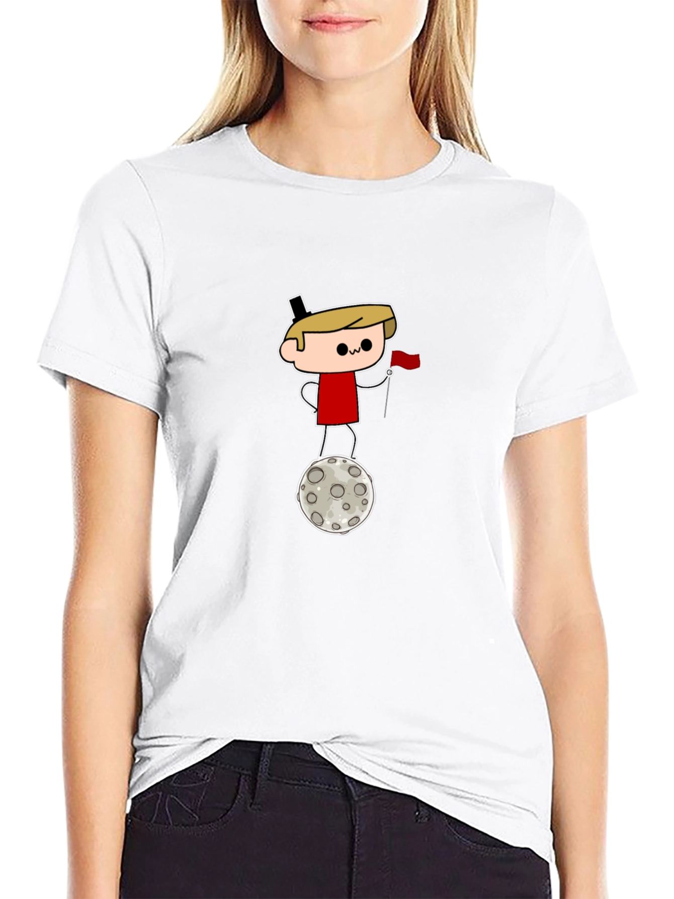Camiseta Negra: Dibujo Astronauta en la Luna