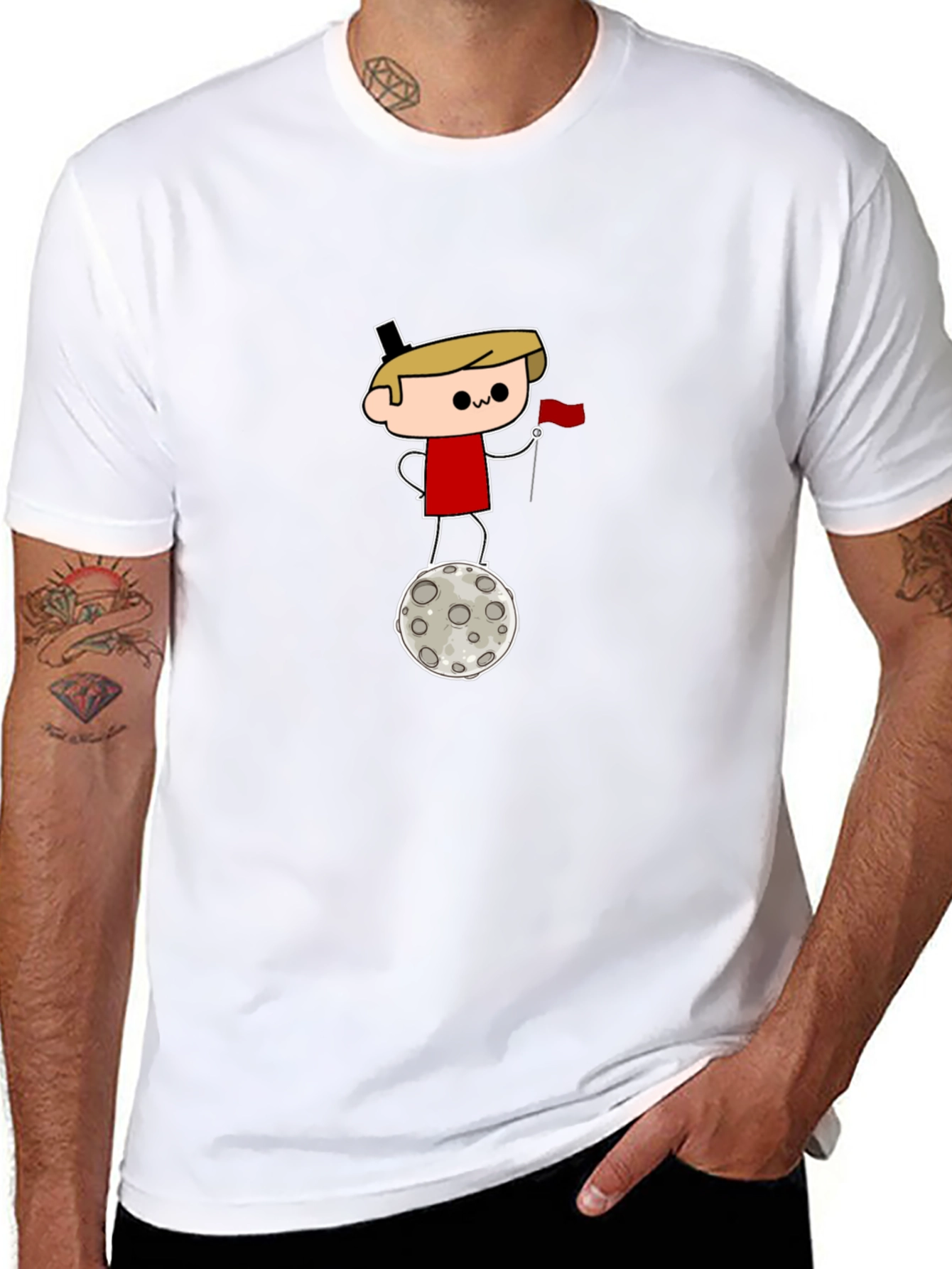 Camiseta Negra: Dibujo Astronauta en la Luna
